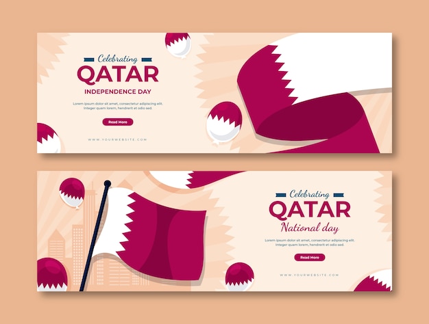 Free Vector flat qatar national day horizontal banners set