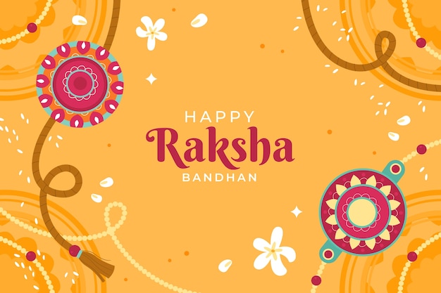 Flat raksha bandhan background with amulets