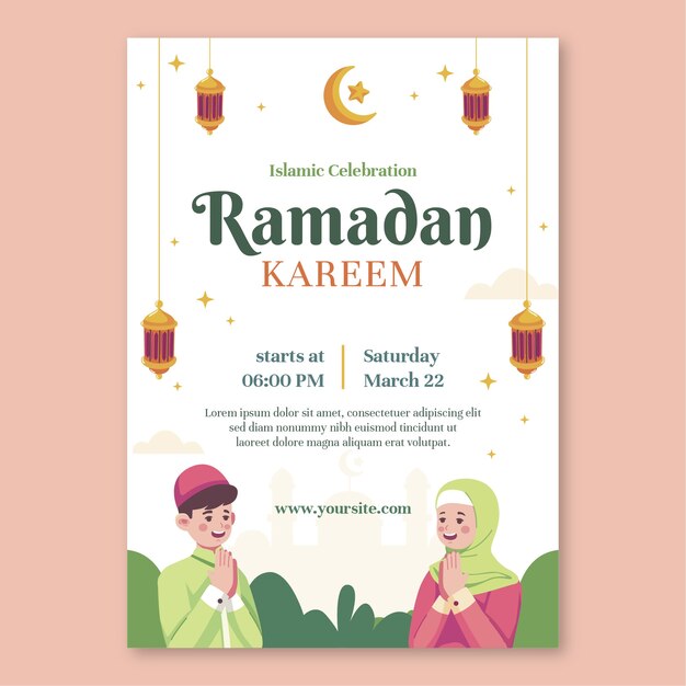 Flat ramadan celebration vertical poster template