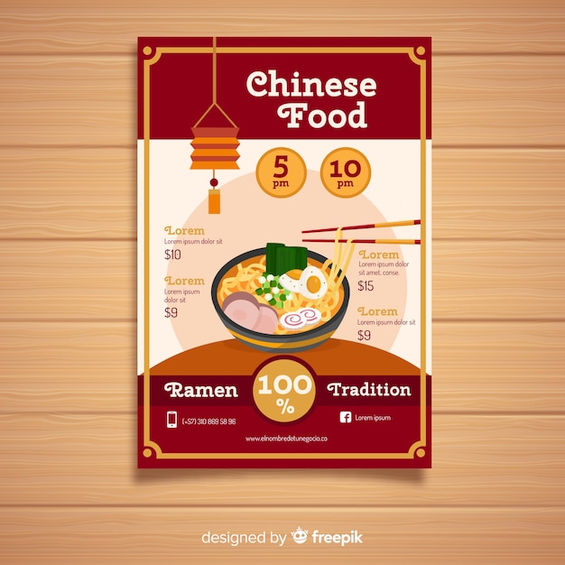 Free Vector flat ramen chinese restaurant flyer