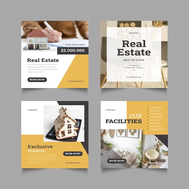 Free Vector flat real estate instagram posts