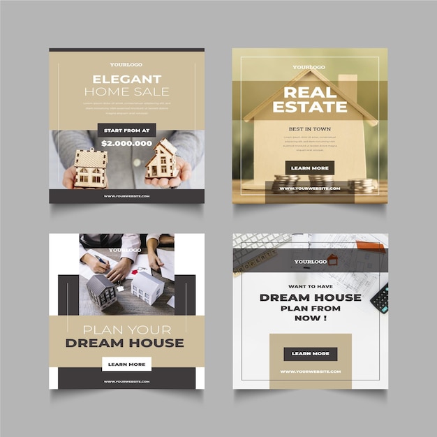 Free Vector flat real estate instagram posts