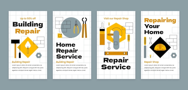 Free Vector flat repair shop business instagram stories collection