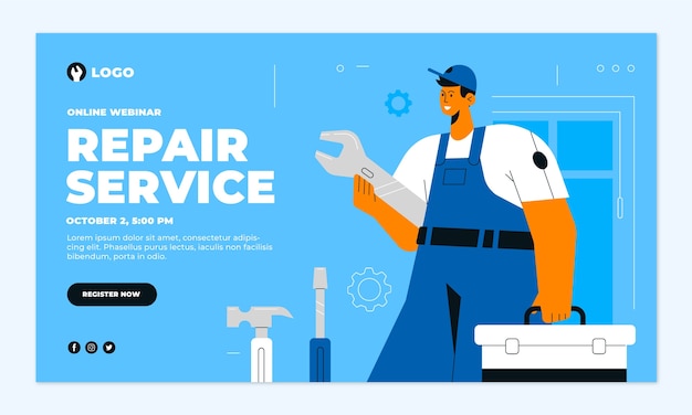 Free Vector flat repair shop webinar template