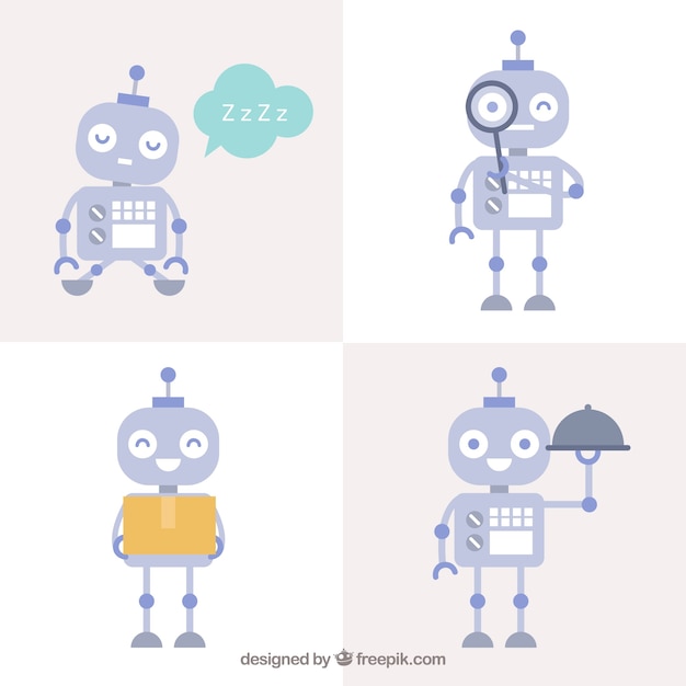 Free Vector flat robot character with different poses collection