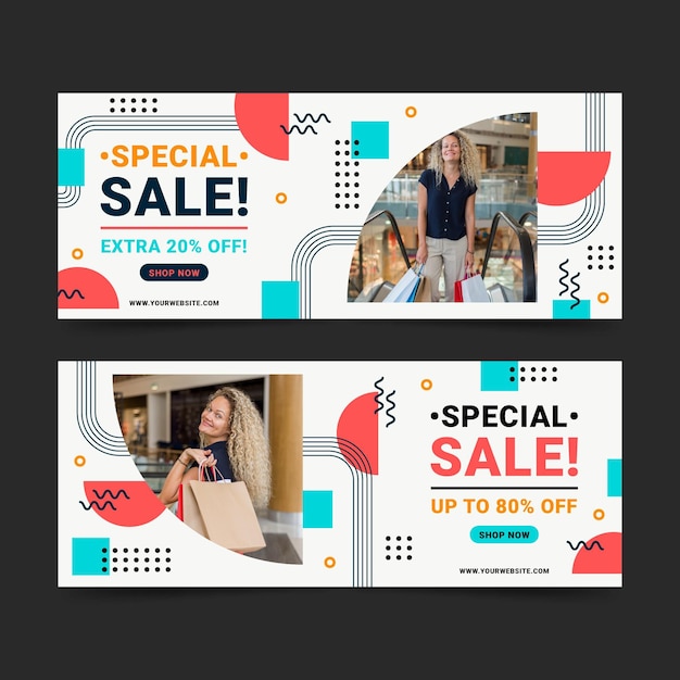 Free Vector flat sale banners set with photo