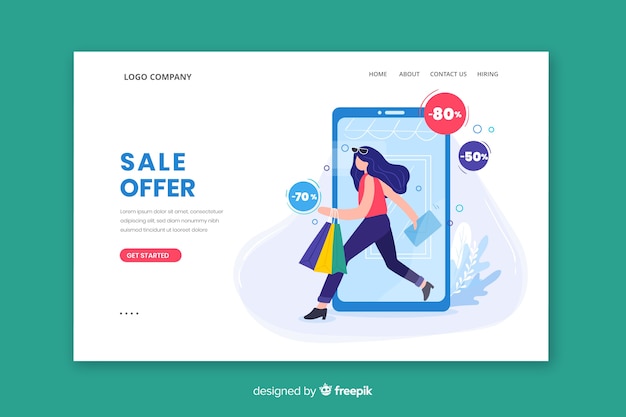 Free Vector flat sale landing page template 