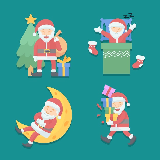 Free Vector flat santa claus characters collection