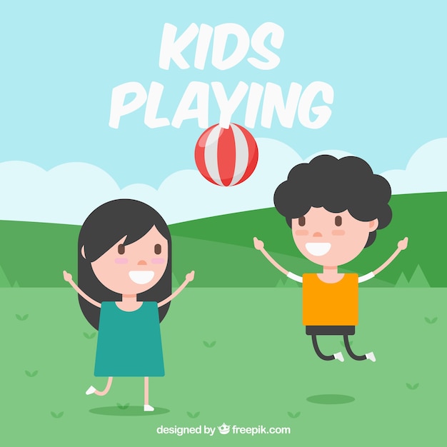 Free vector flat scene of happy children playing with a ball in the park