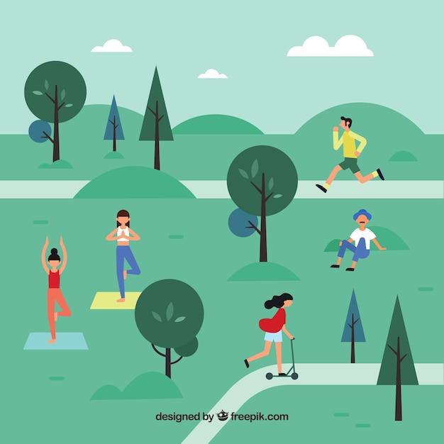 Free Vector flat scene of people doing activities in park