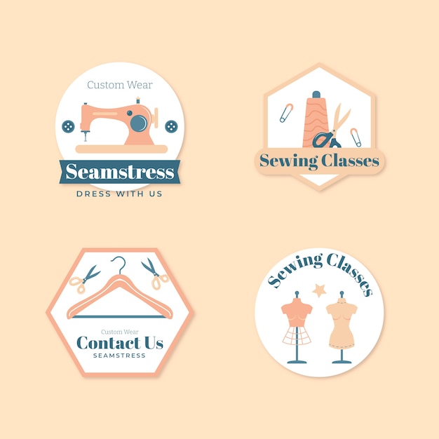 Free Vector flat seamstress badges collection