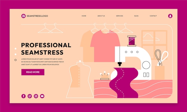 Free Vector flat seamstress landing page template