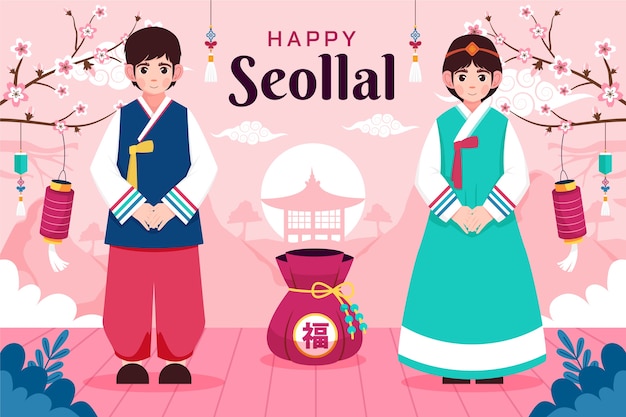 Free vector flat seollal background