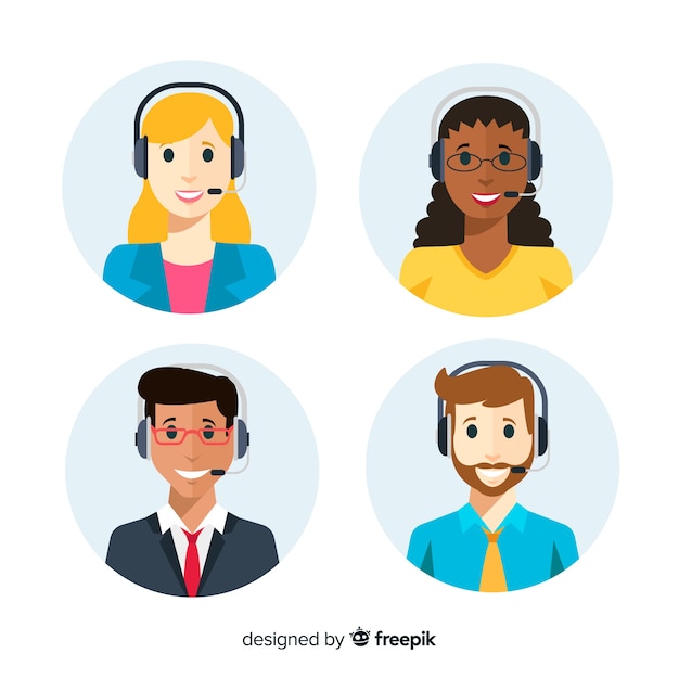 Flat set of call center avatars