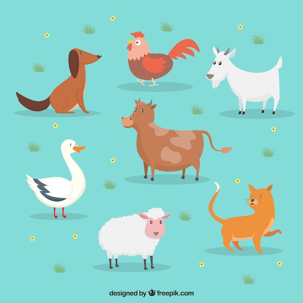 Free Vector flat set of cute farm animals