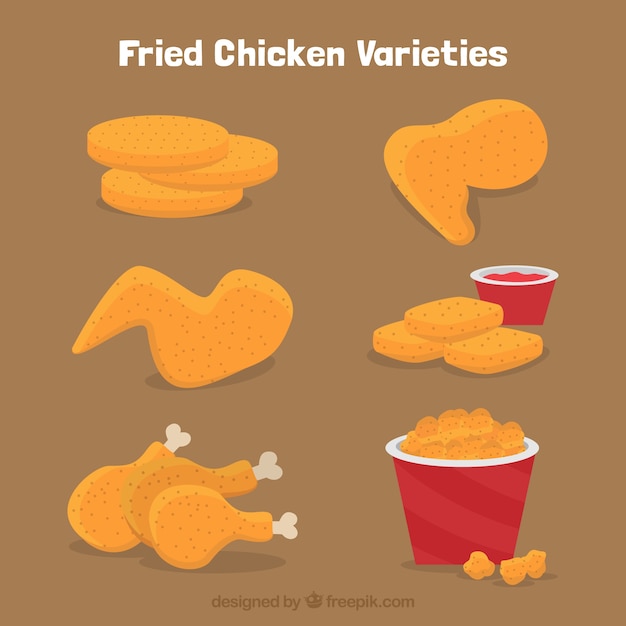 Free Vector flat set of fried chicken