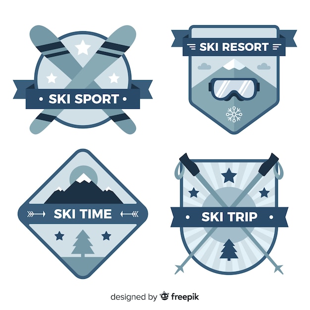 Free Vector flat ski and snow badge collection