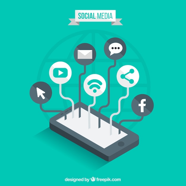 Free vector flat social media background with mobile phone