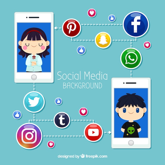 Free Vector flat social media background with mobile phone