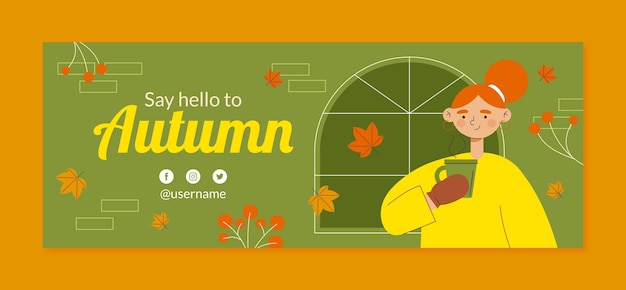 Flat social media cover template for autumn celebration