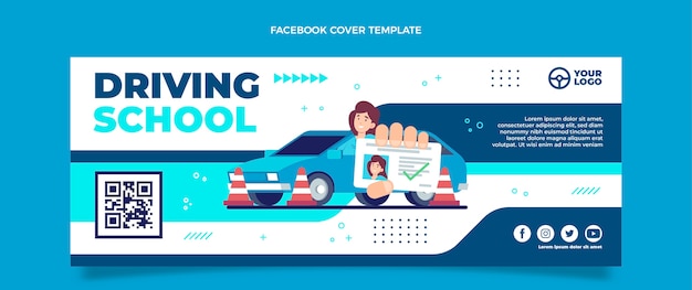 Free Vector flat social media cover template for driving school