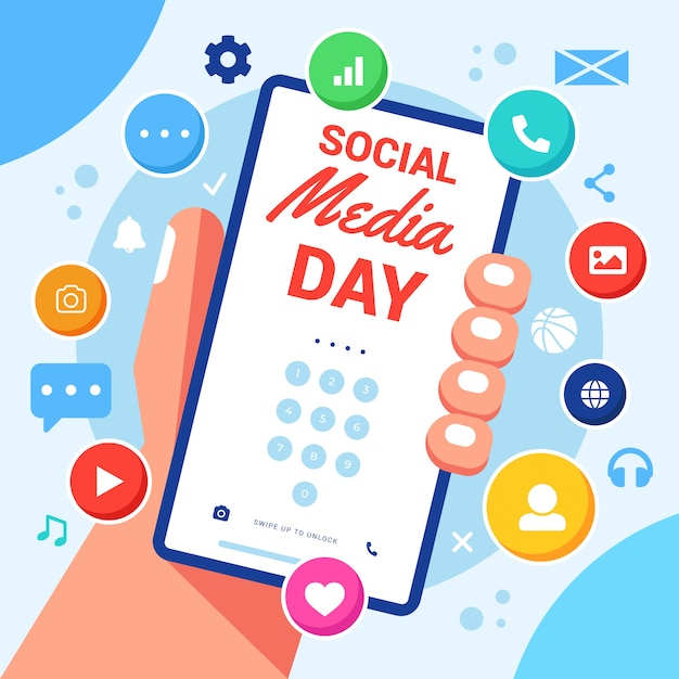 Flat social media day illustration