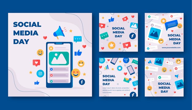 Flat social media day instagram posts collection