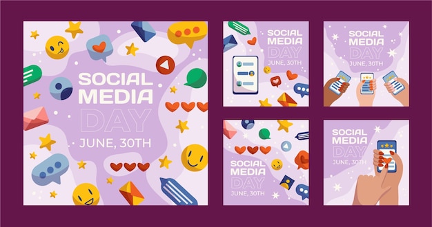 Free Vector flat social media day instagram posts collection