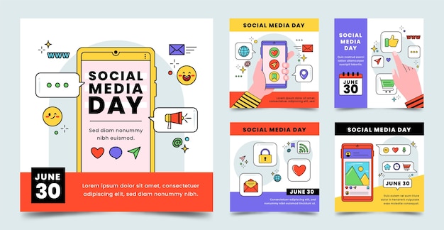 Free Vector flat social media day instagram posts collection