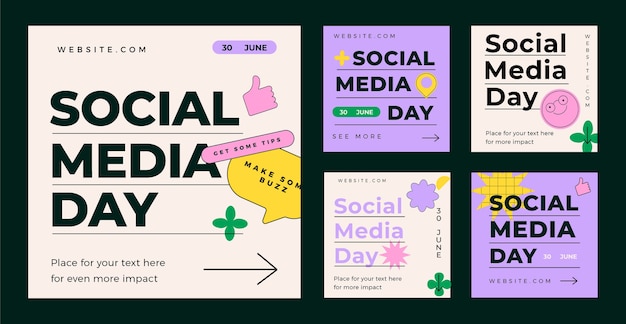 Free Vector flat social media day instagram posts collection