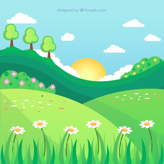 Free Vector flat spring background with landscape