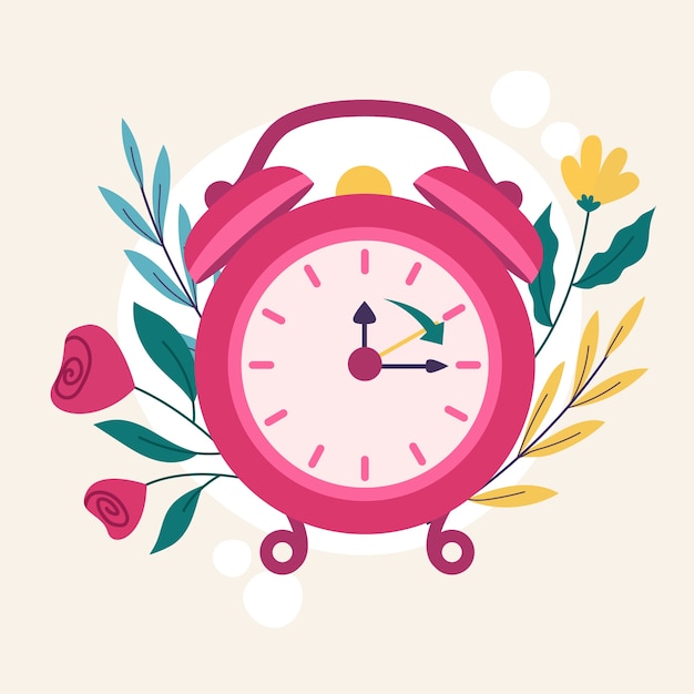 Free vector flat spring forward illustration with clock