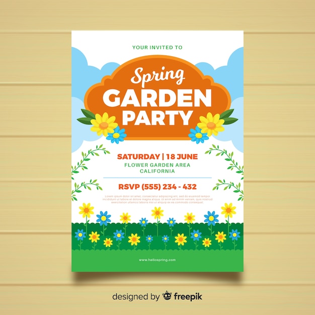 Free vector flat spring garden party poster