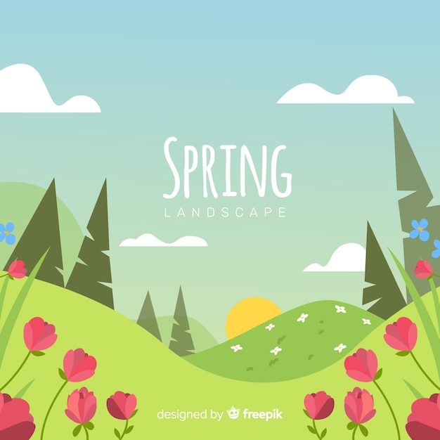 Free Vector flat spring landscape background