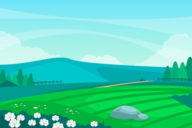 Free vector flat spring landscape with blue sky