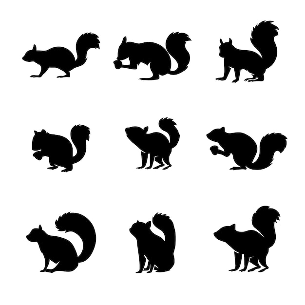 Free vector flat squirrel silhouettes collection