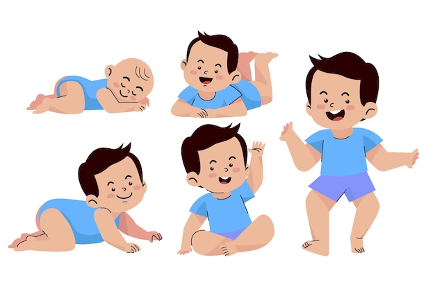 Free vector flat stages of a baby boy set