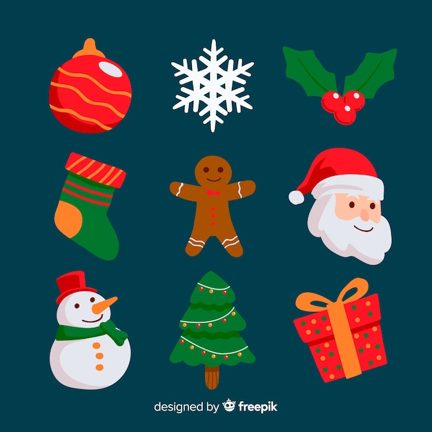 Free Vector flat style christmas element collection