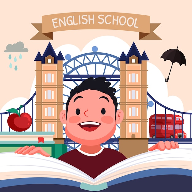 Free Vector flat style hand drawn english school illustration