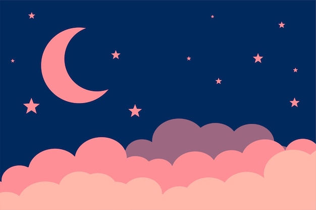 Free Vector flat style moon stars and clouds background design