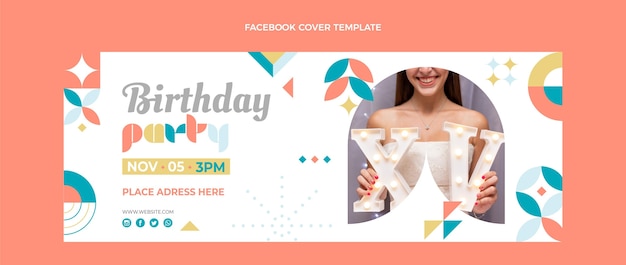 Flat style mosaic birthday facebook cover