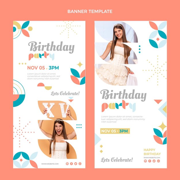 Flat style mosaic birthday vertical banners