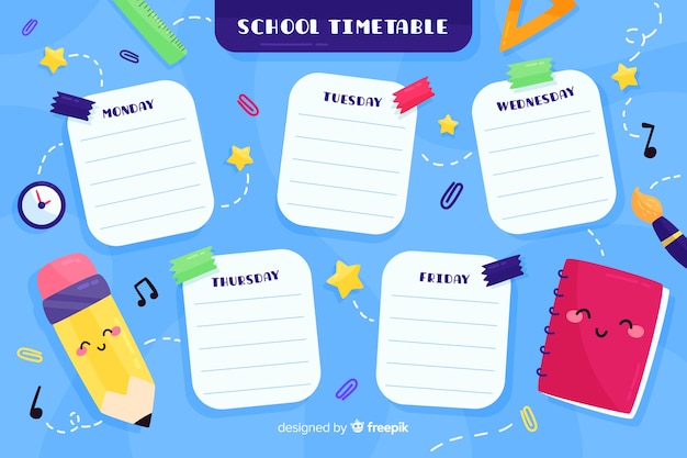 Free Vector flat style school timetable template