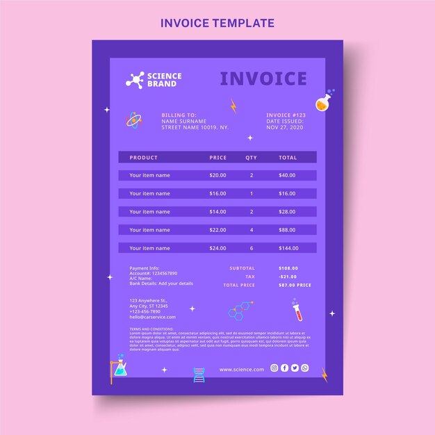 Flat style science invoice