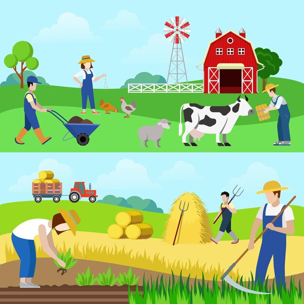 Flat style set of farm profession worker people