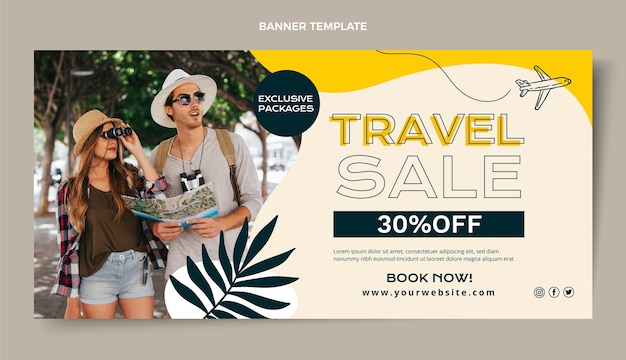 Flat style travel sale banner template