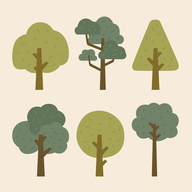 Free Vector flat style type of trees collection