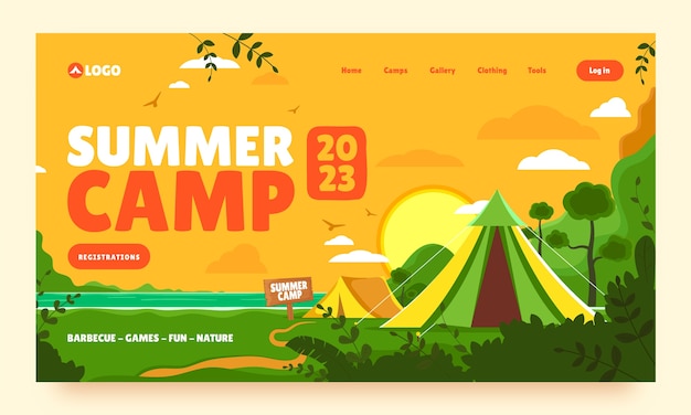 Flat summer camping landing page template