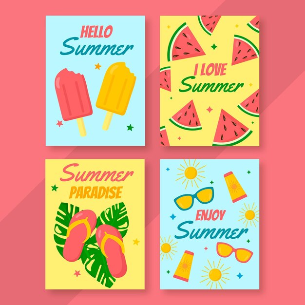 Flat summer cards collection