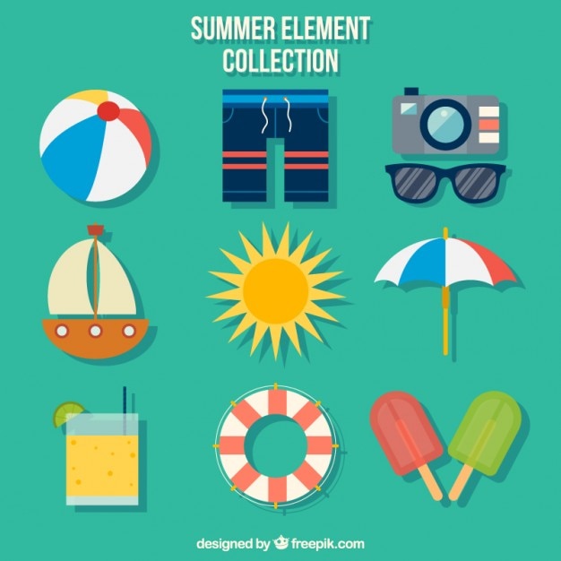 Free Vector flat summer element collection